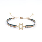 Round CZ Blue Beige Thread 18K Gold Adjustable Bracelet Bulk