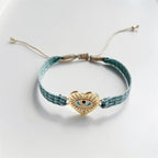 Round CZ Blue Beige Thread 18K Gold Adjustable Bracelet Bulk