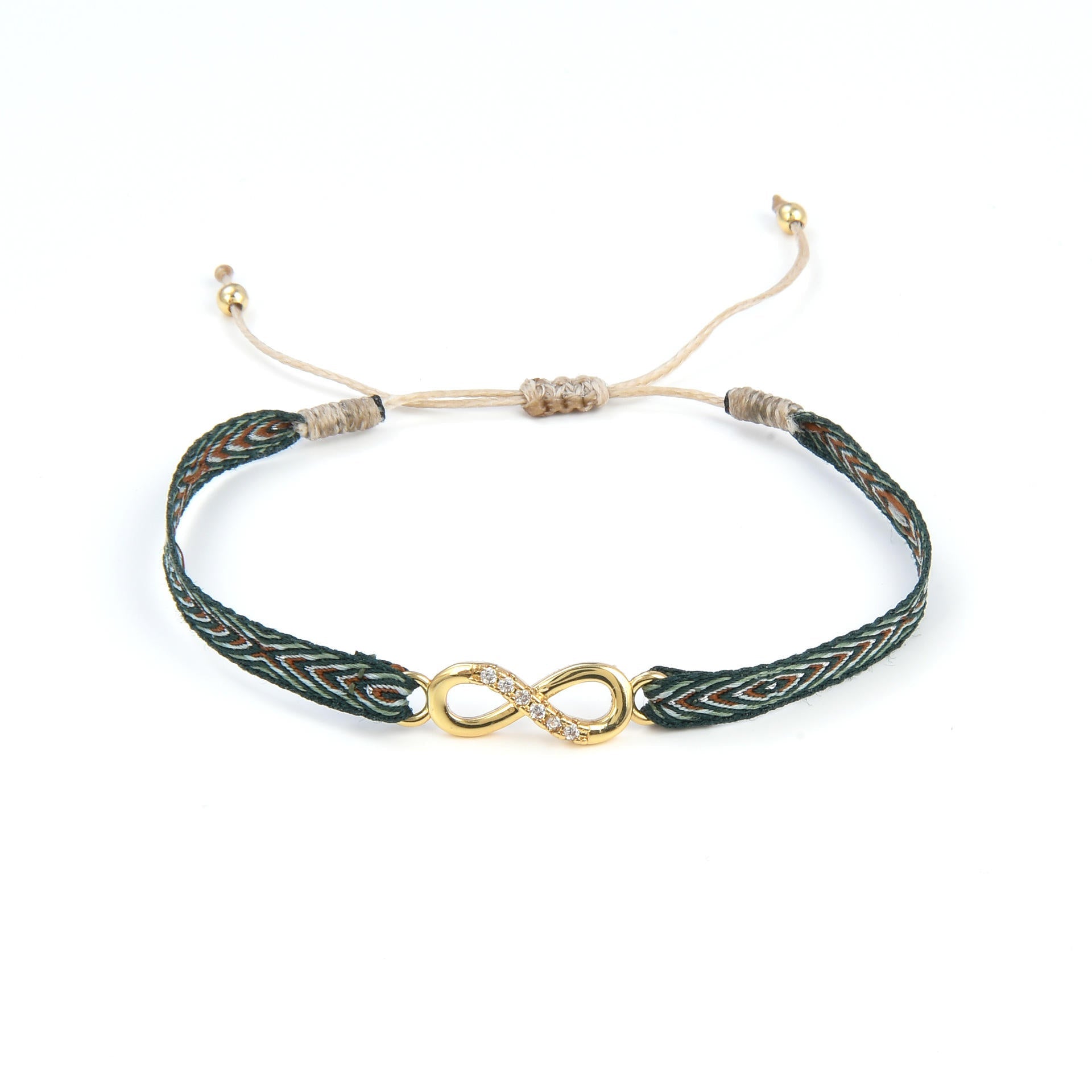 Round CZ Blue Beige Thread 18K Gold Adjustable Bracelet Bulk