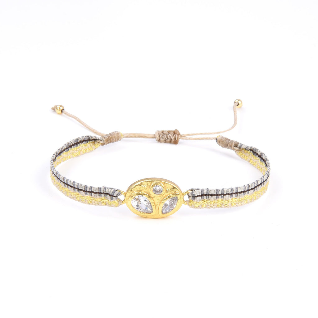 Round CZ Blue Beige Thread 18K Gold Adjustable Bracelet Bulk