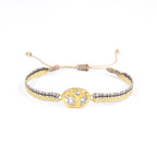 Round CZ Blue Beige Thread 18K Gold Adjustable Bracelet Bulk