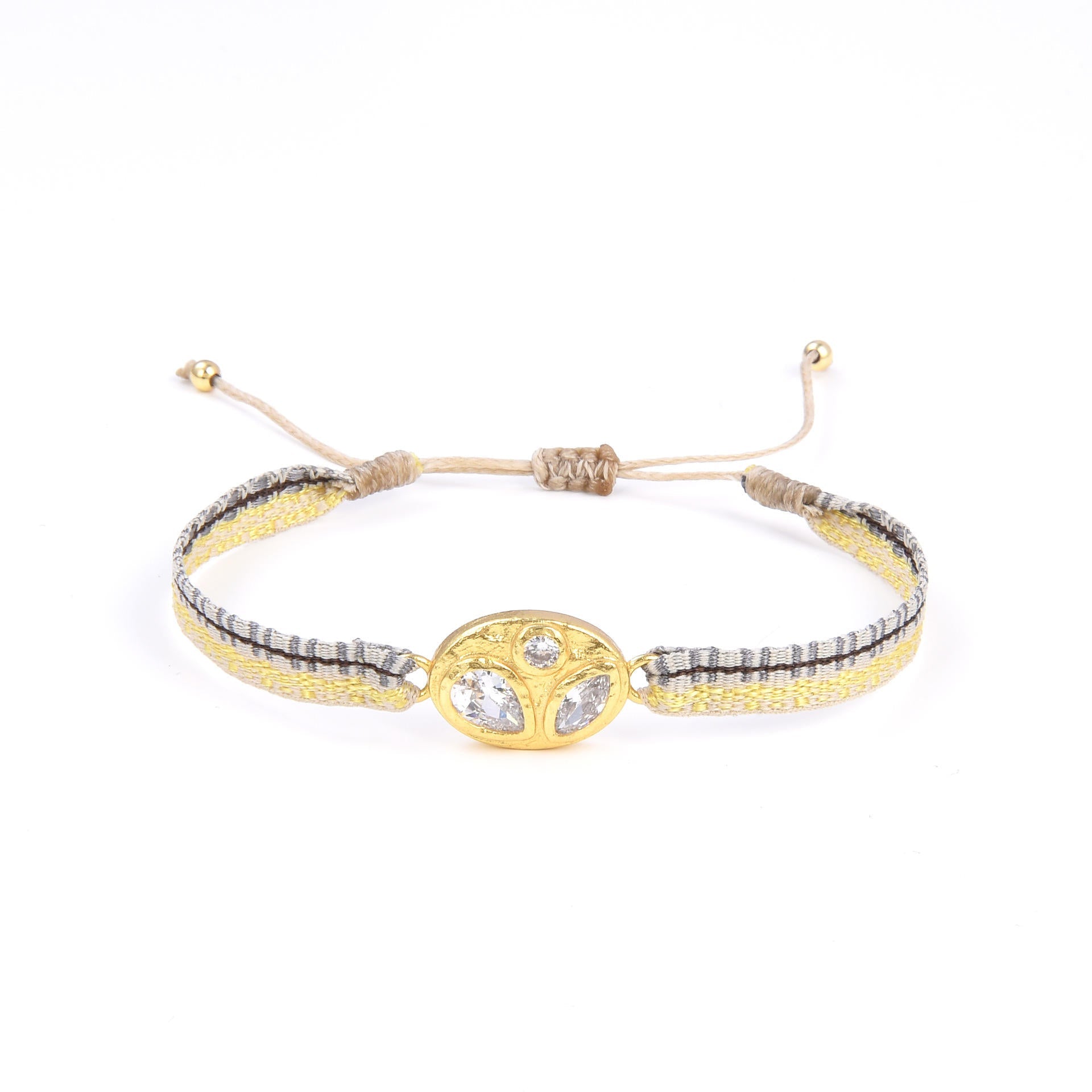 Round CZ Blue Beige Thread 18K Gold Adjustable Bracelet Bulk