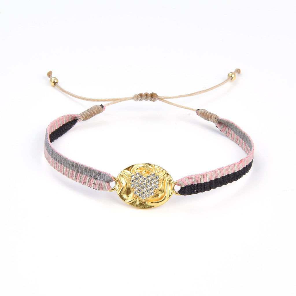 Round CZ Blue Beige Thread 18K Gold Adjustable Bracelet Bulk