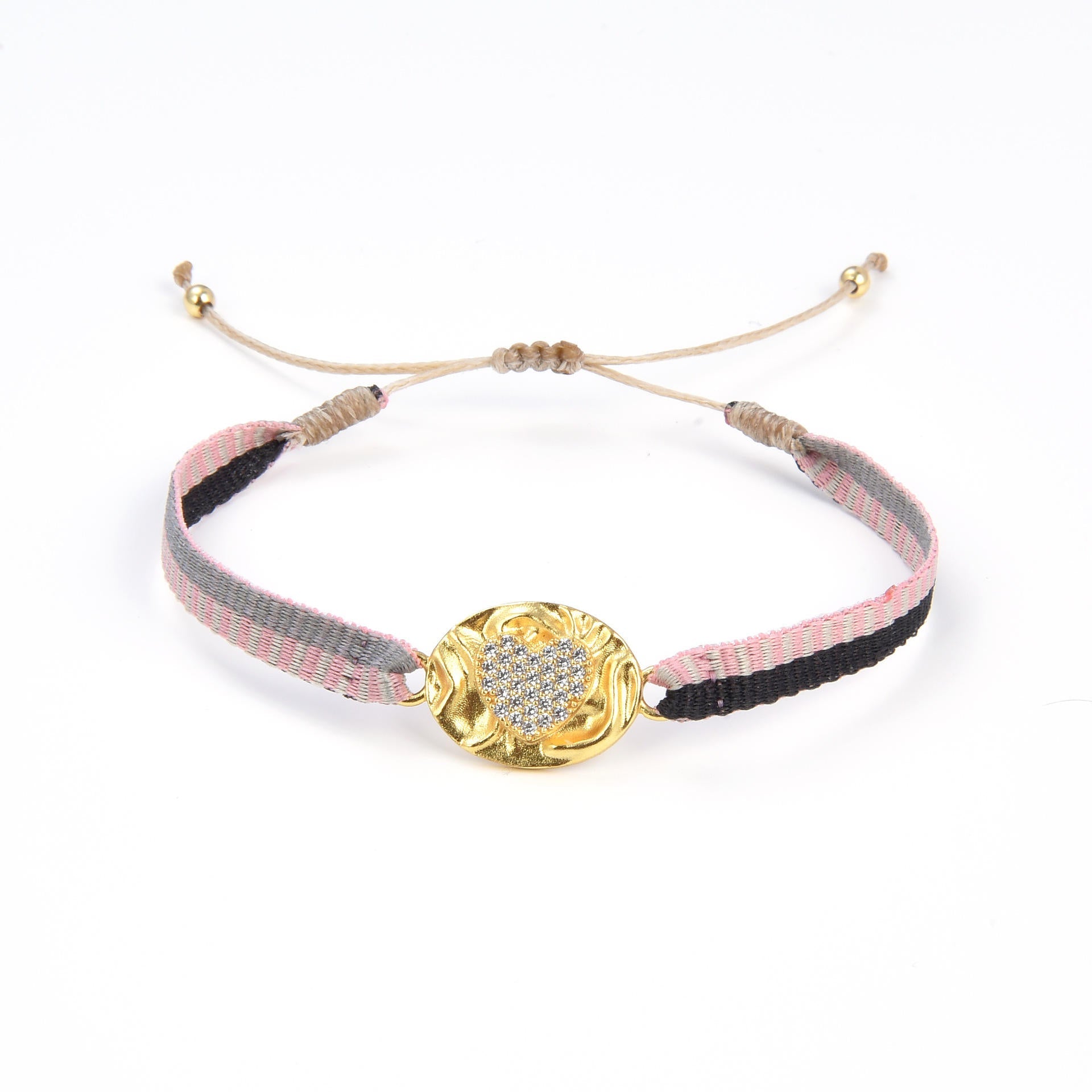 Round CZ Blue Beige Thread 18K Gold Adjustable Bracelet Bulk
