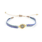 Round CZ Blue Beige Thread 18K Gold Adjustable Bracelet Bulk