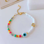 Evil Eye White Multi Beads Gold Anti Tarnish Handmade Bracelet Bulk