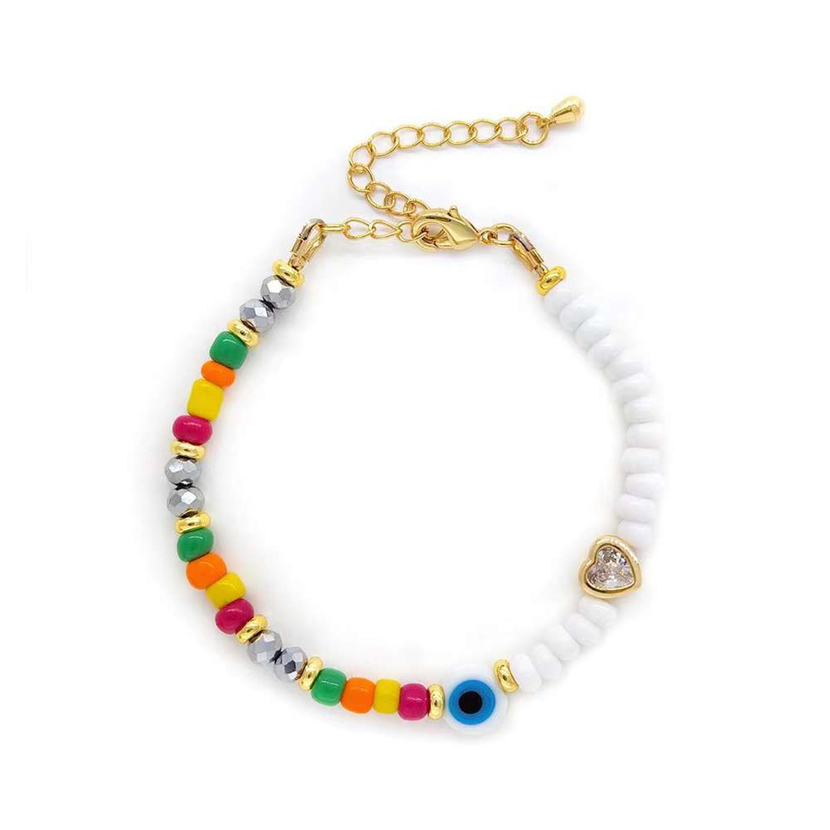 Evil Eye White Multi Beads Gold Anti Tarnish Handmade Bracelet Bulk Secondary image