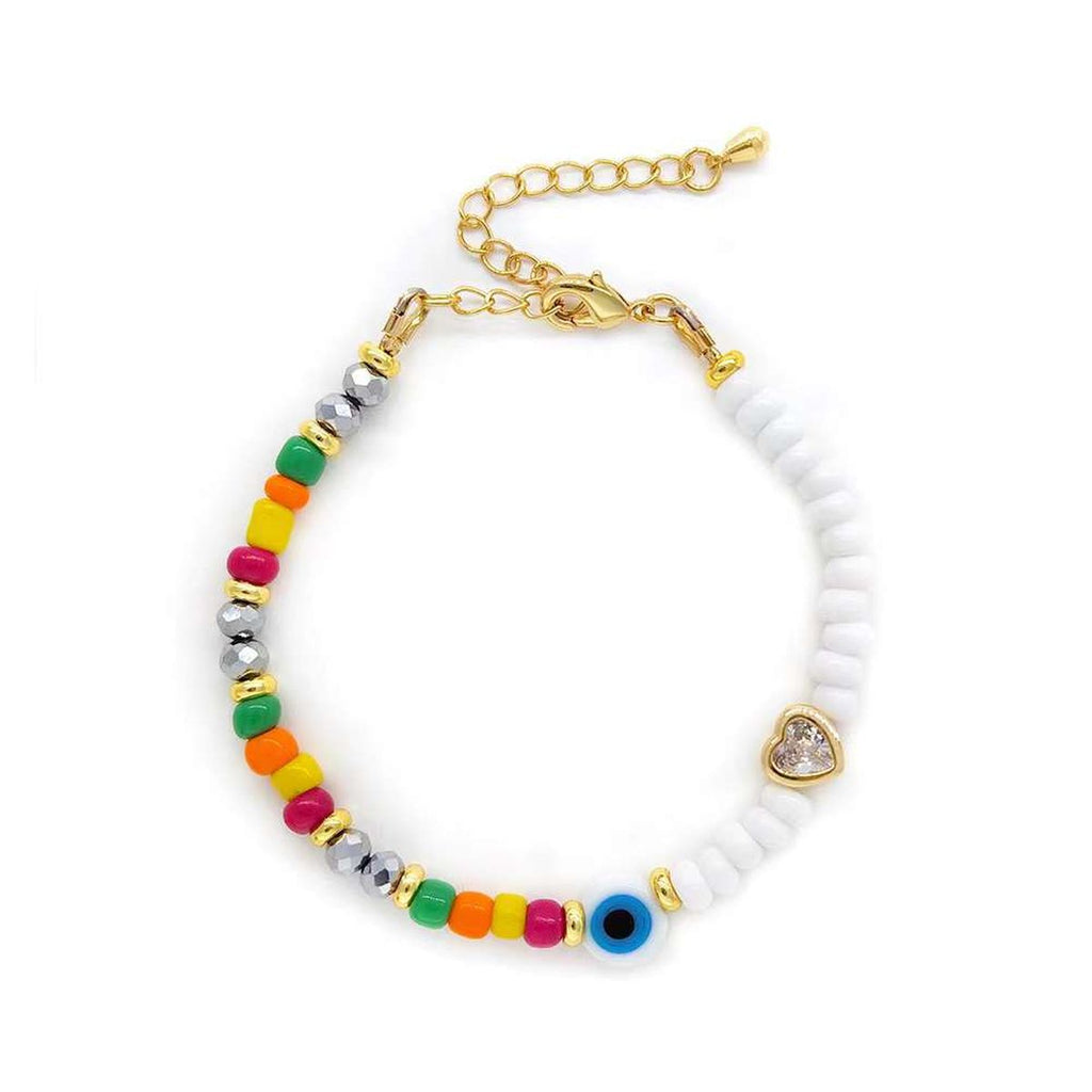 Evil Eye White Multi Beads Gold Anti Tarnish Handmade Bracelet Bulk