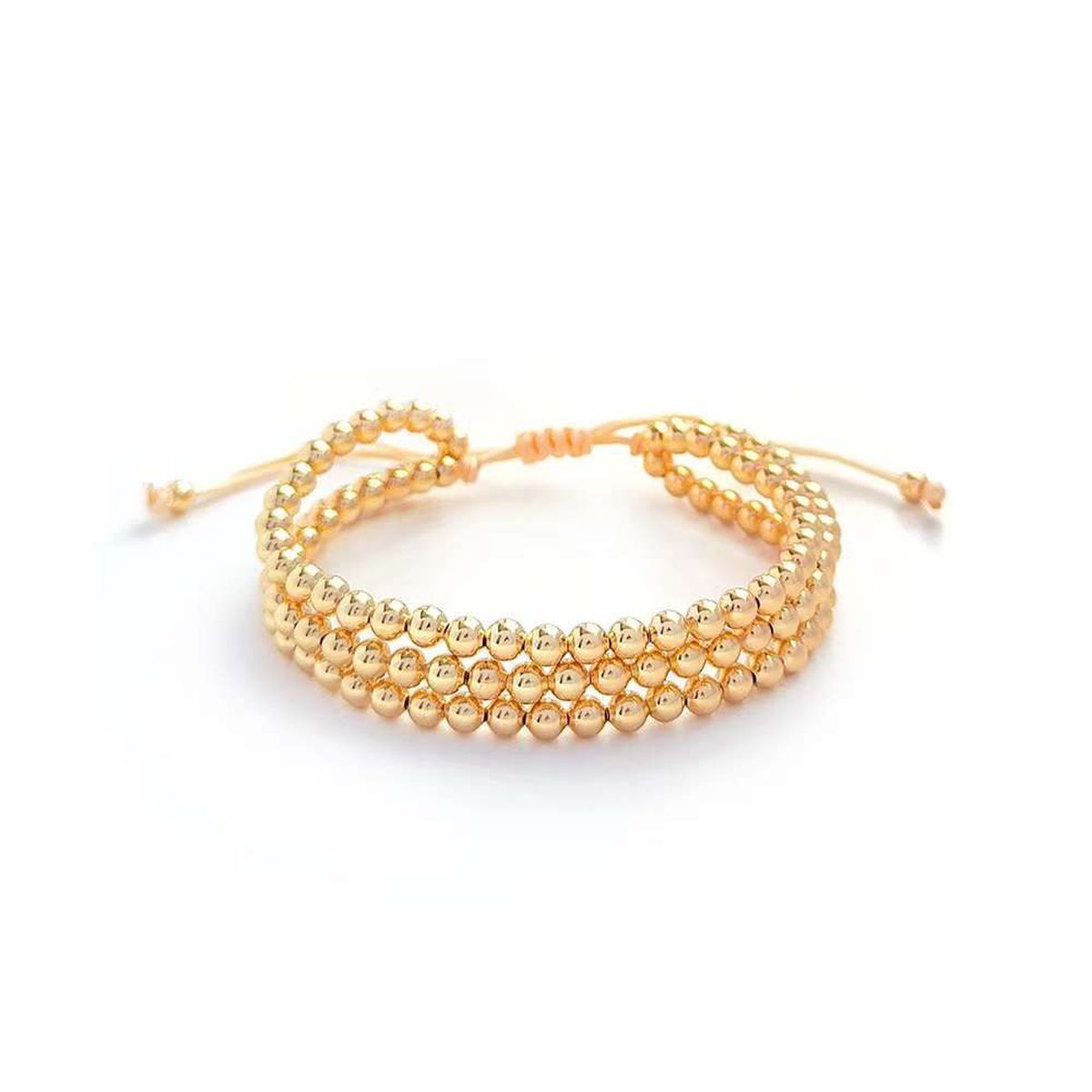 Triple Layer Glossy Ball Gold Anti Tarnish Adjustable Bracelet Bulk