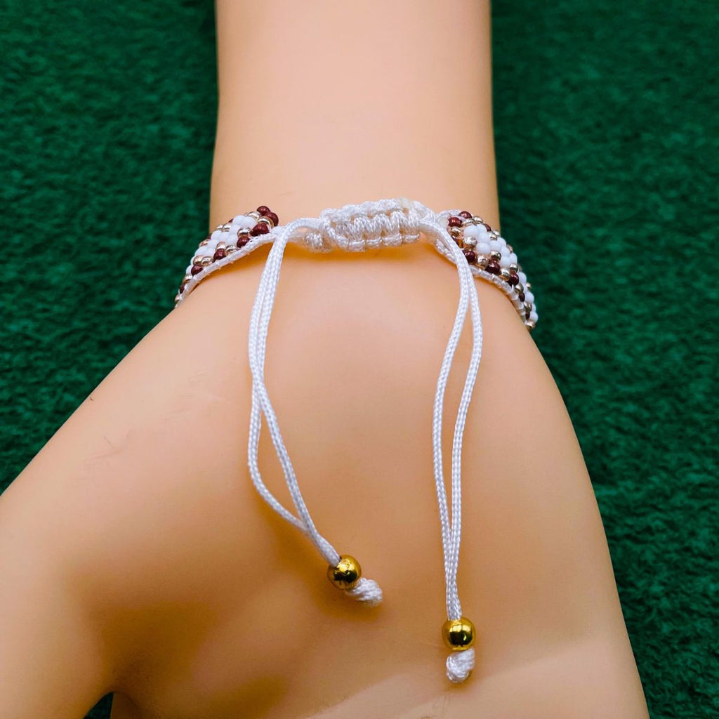 Maroon White Gold Sequence Handcrafted Beads Adjustable Bracelet Bulk