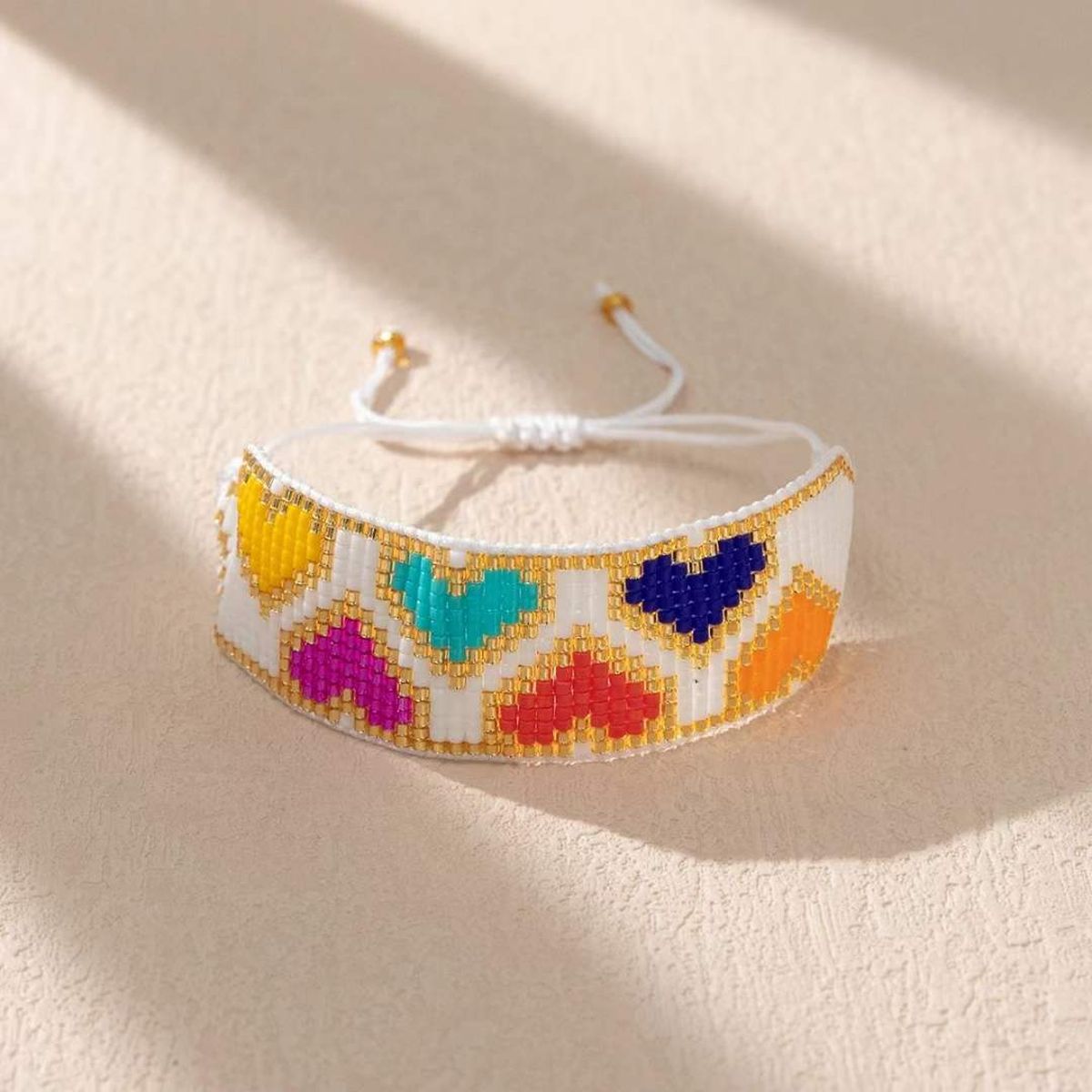Multi Inverted Heart Love Handcrafted Beads White Bracelet Bulk Main image