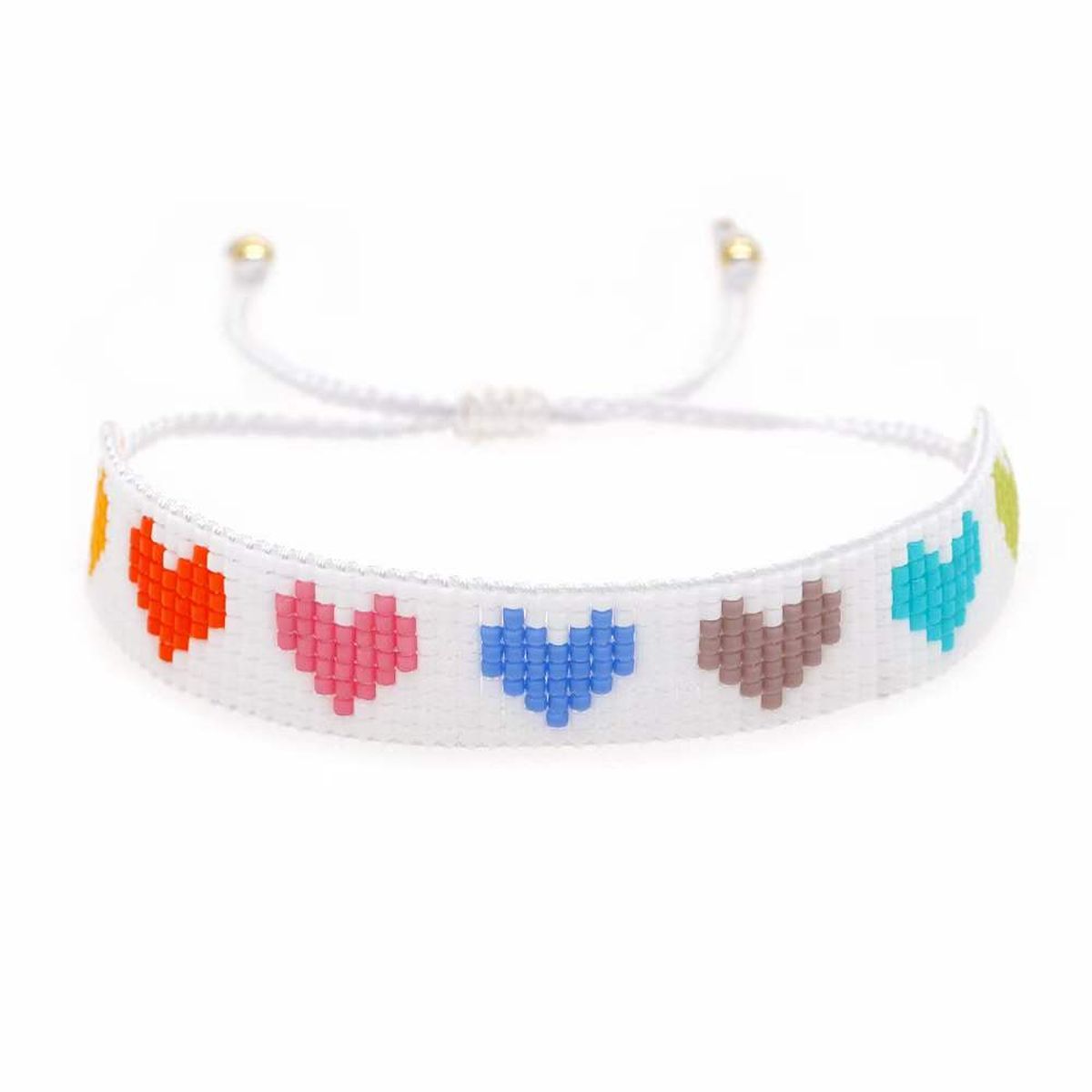 Multi Heart Love Handcrafted Beads Adjustable White Bracelet Bulk Main image