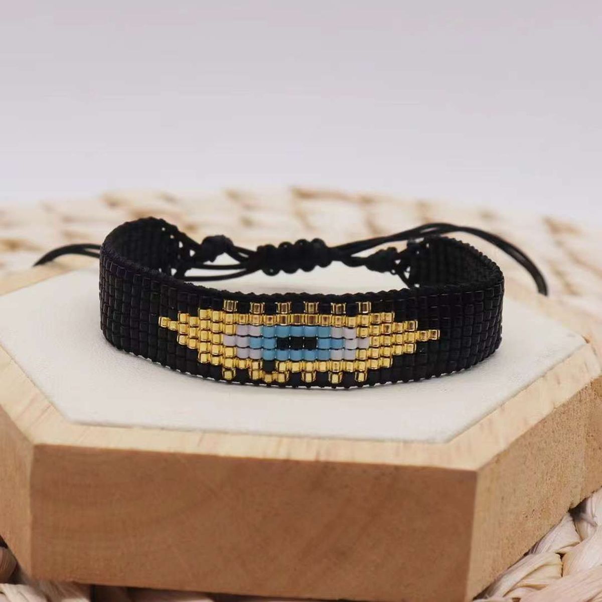 Evil Eye Blue Black Handcrafted Beads Adjustable Bracelet Women Bulk
