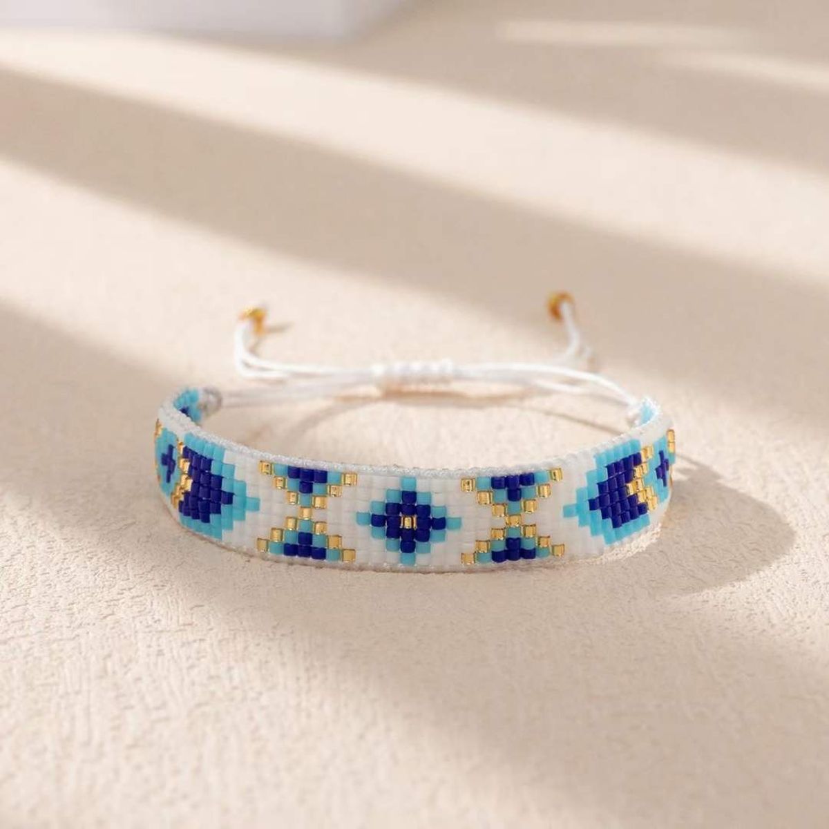 Blue White Sequence Handcrafted Beads Adjustable Bracelet Women Bulk
