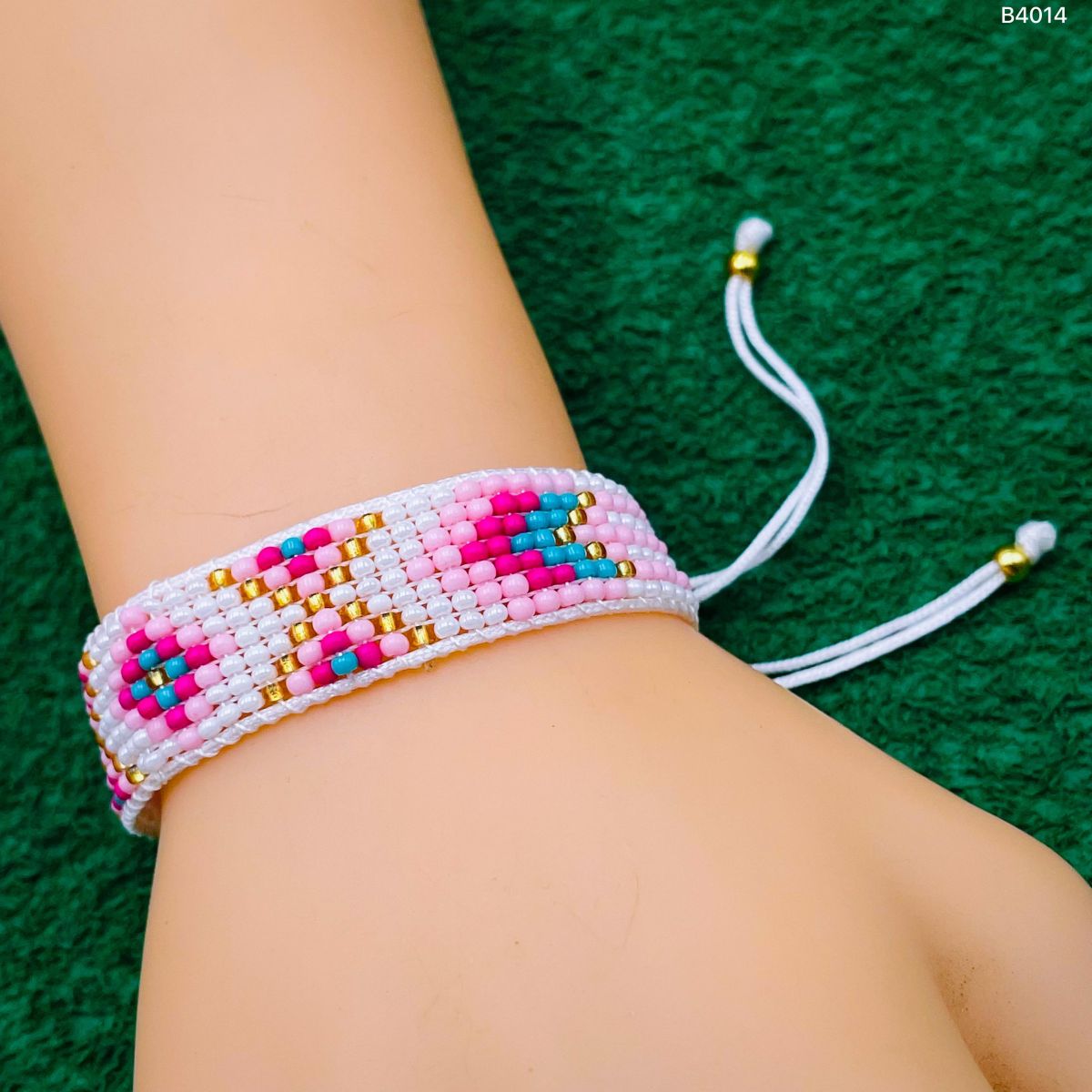 Pink Yellow Blue White Handcrafted Beads Adjustable Bracelet for Women.