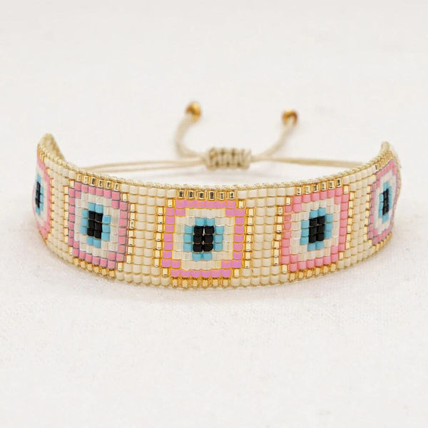Evil Eye Pink Brown White Sequence Handcrafted Beads Bracelet Bulk Main image