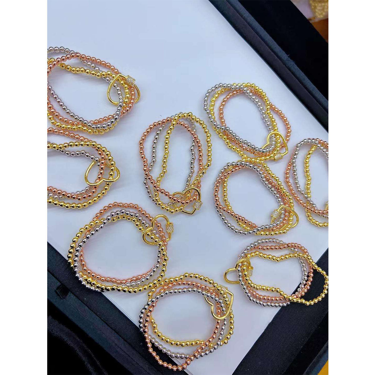 Heart Love Clasp Three Layer Multicolour 18K Gold Anti Tarnish Stackable Bracelet For Women Main image