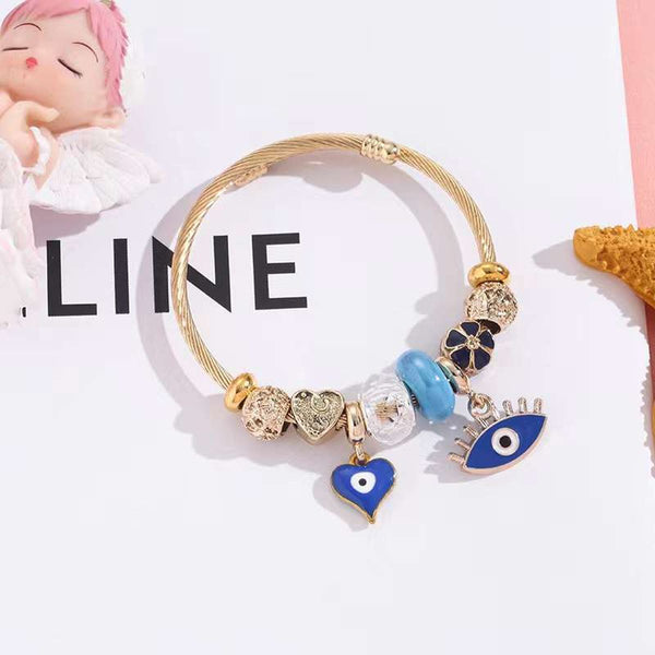 Pandora Charms Evil Eye Enamel Blue Multicolour 18K Gold Anti Tarnish Bracelet Kada For Women Main image
