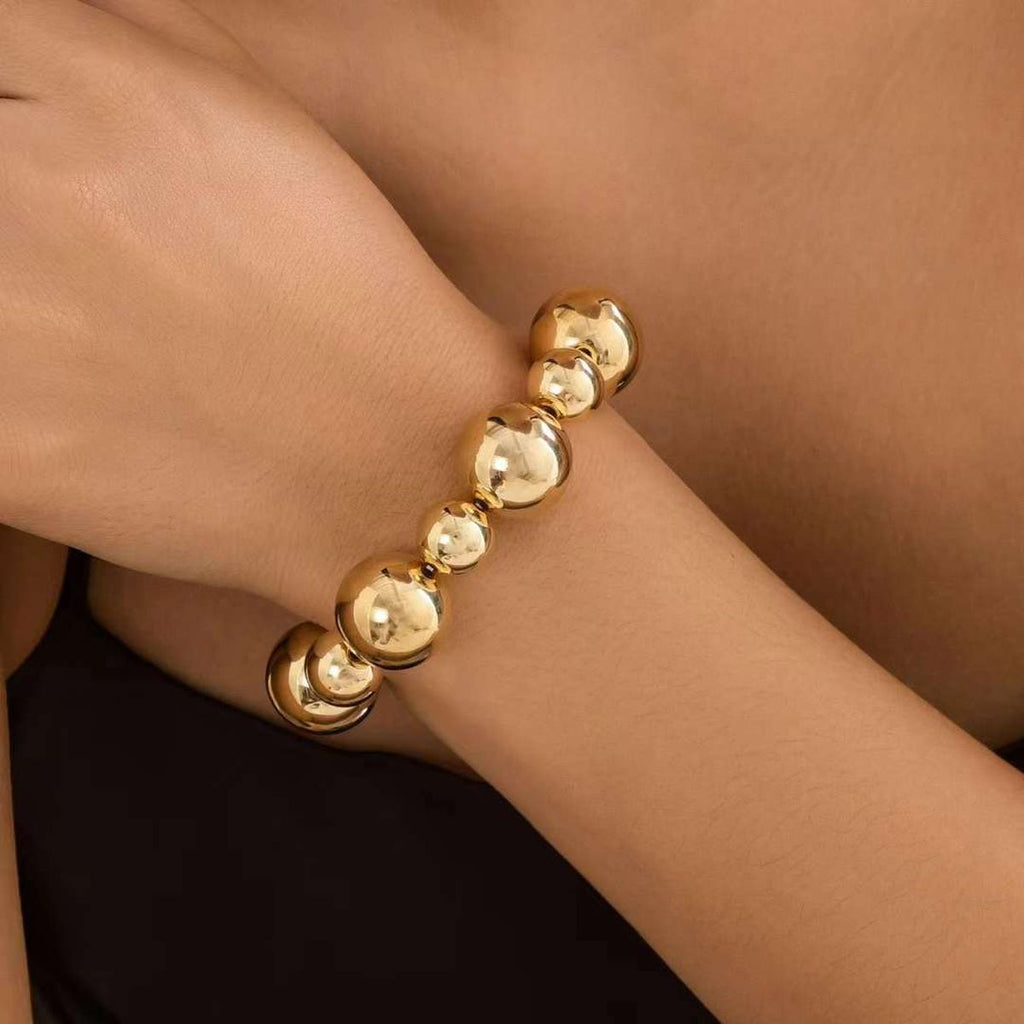 Glossy Beads Balls 18K Gold Silver Anti Tarnish Bracelet Women Bulk