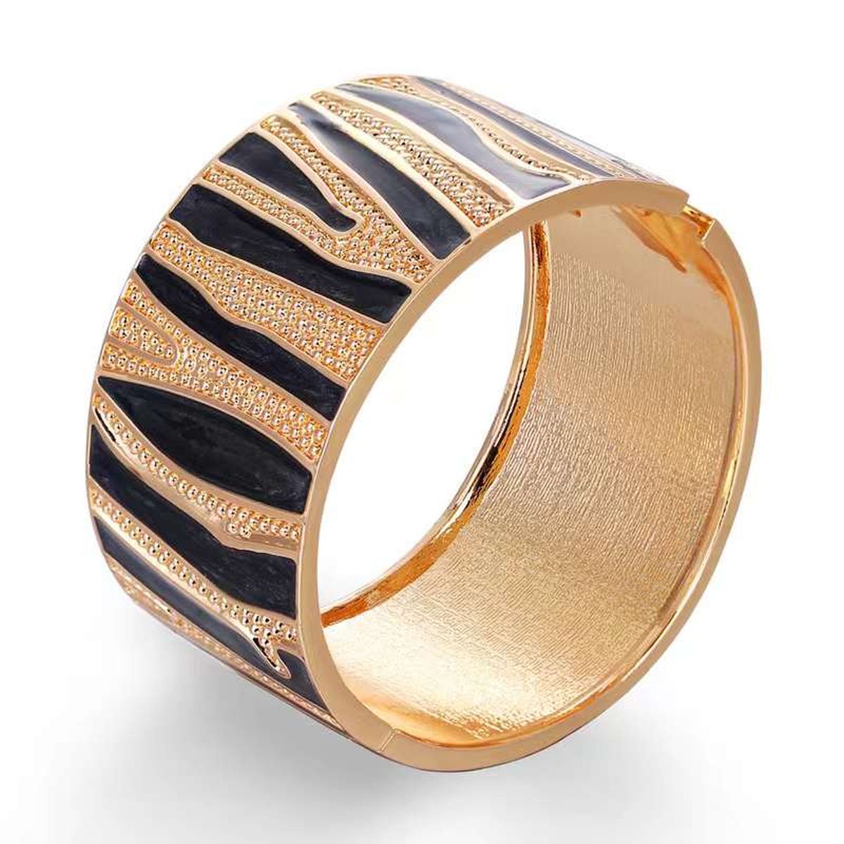 Tiger Stripes Black Gold Anti Tarnish Openable Bracelet Kada Bulk Main image