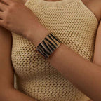 Tiger Stripes Black Gold Anti Tarnish Openable Bracelet Kada Bulk