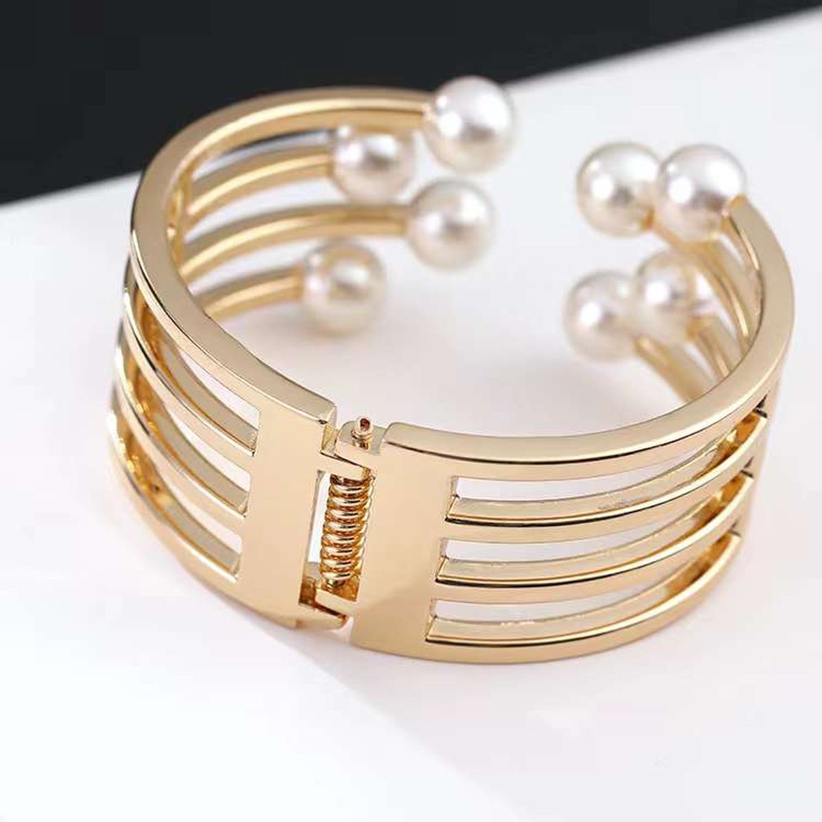 Pearl White 18K Gold Anti Tarnish Bracelet Cuff Kada For Women Bulk