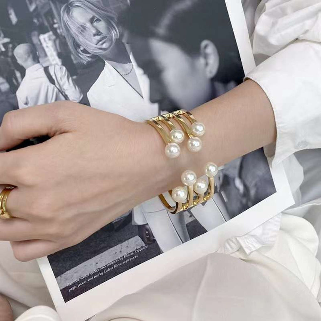Pearl White 18K Gold Anti Tarnish Bracelet Cuff Kada For Women Bulk