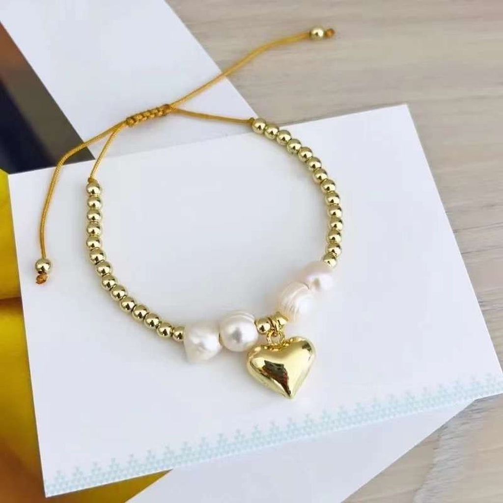 Love Heart Pearl White 18K Gold Anti Tarnish Adjustable Bracelet Bulk