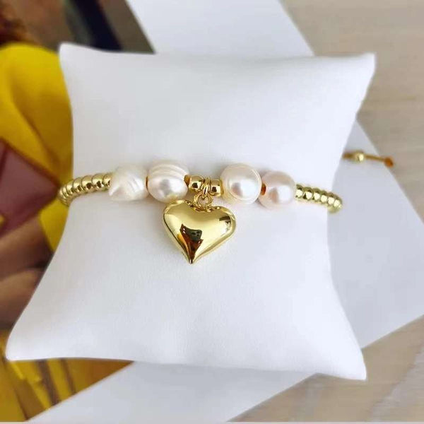 Love Heart Pearl White 18K Gold Anti Tarnish Adjustable Bracelet Bulk Secondary image