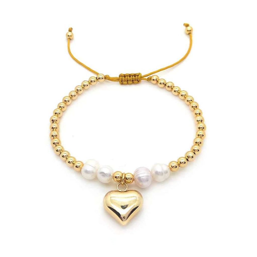 Love Heart Pearl White 18K Gold Anti Tarnish Adjustable Bracelet Bulk