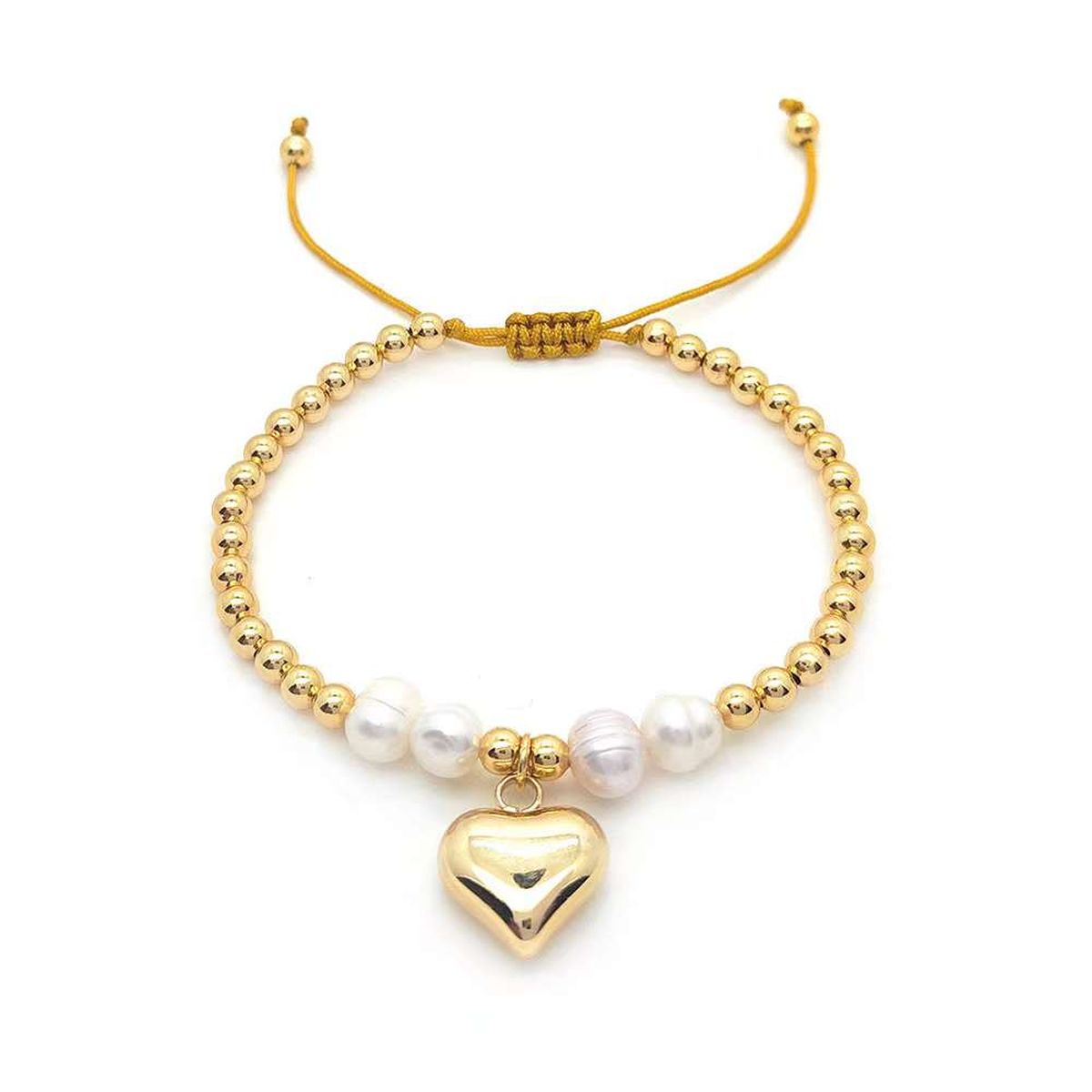 Love Heart Pearl White 18K Gold Anti Tarnish Adjustable Bracelet Bulk