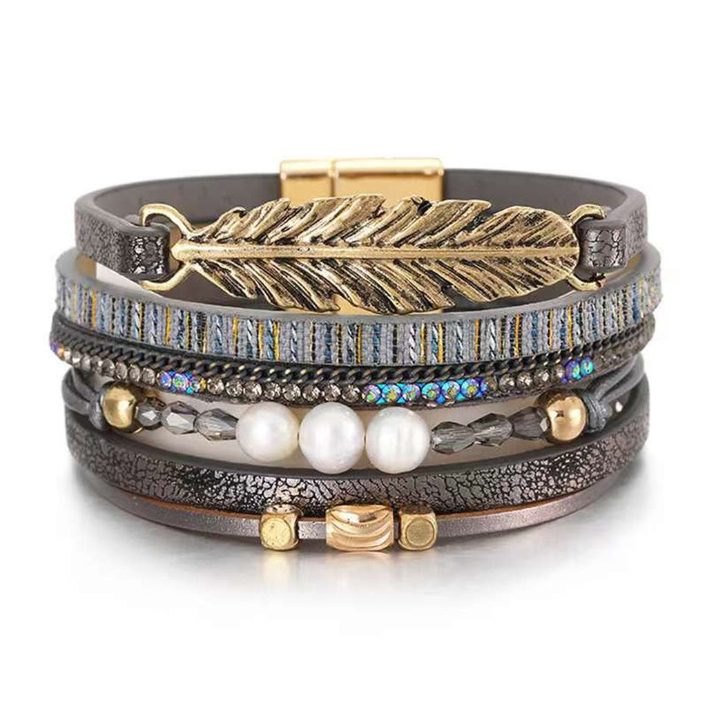 Leather Strand Pearl Gold Silver Anti Tarnish Leather Stand Bracelet For Women