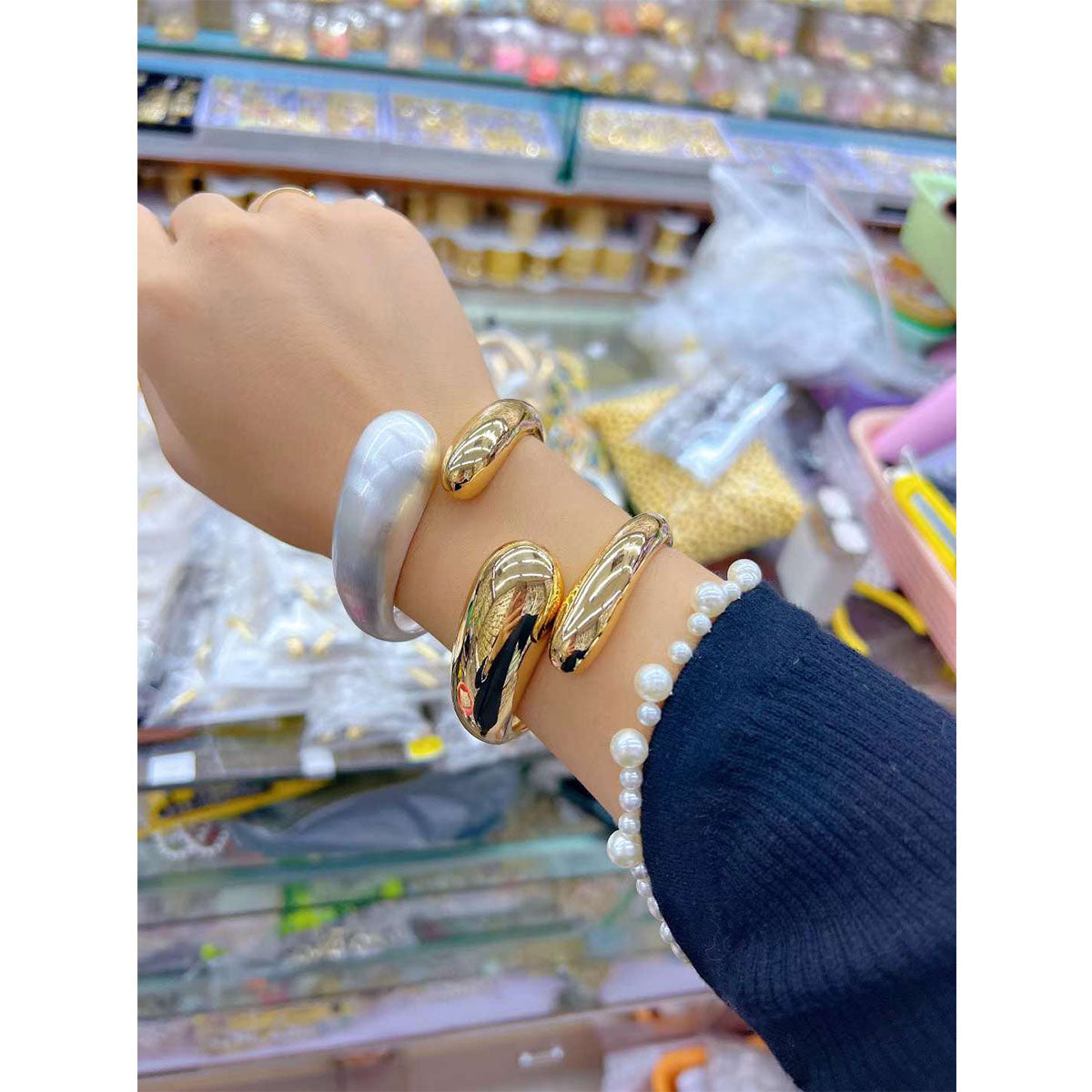Twin Layer White 18K Gold Anti Tarnish Bracelet Kada For Women Bulk