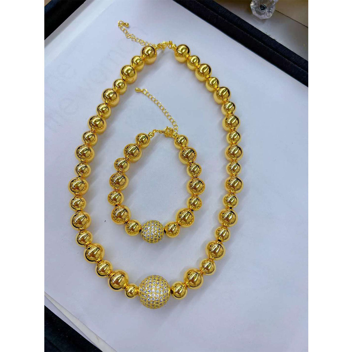 Glossy Beads Ball Cubic Zirconia Anti Tarnish Bracelet For Women Bulk