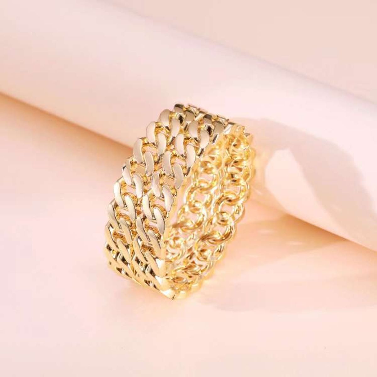 Dual Curb Chain 18K Gold Anti Tarnish Bracelet Kada For Women Bulk Main image