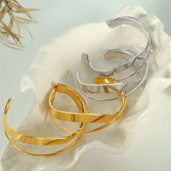 Twisted Cross Over 18K Gold Anti Tarnish Bracelet Cuff For Women Bulk Main image