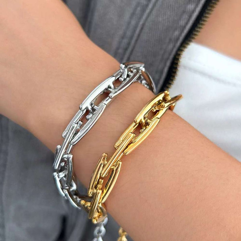 Geometric Silver Stainless Steel Anti Tarnish Chain Bracelet Bulk