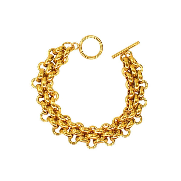 Trippal layer 18K Gold Stainless Steel Anti Tarnish Toggle Clasp Chain Bracelet For Women Secondary image