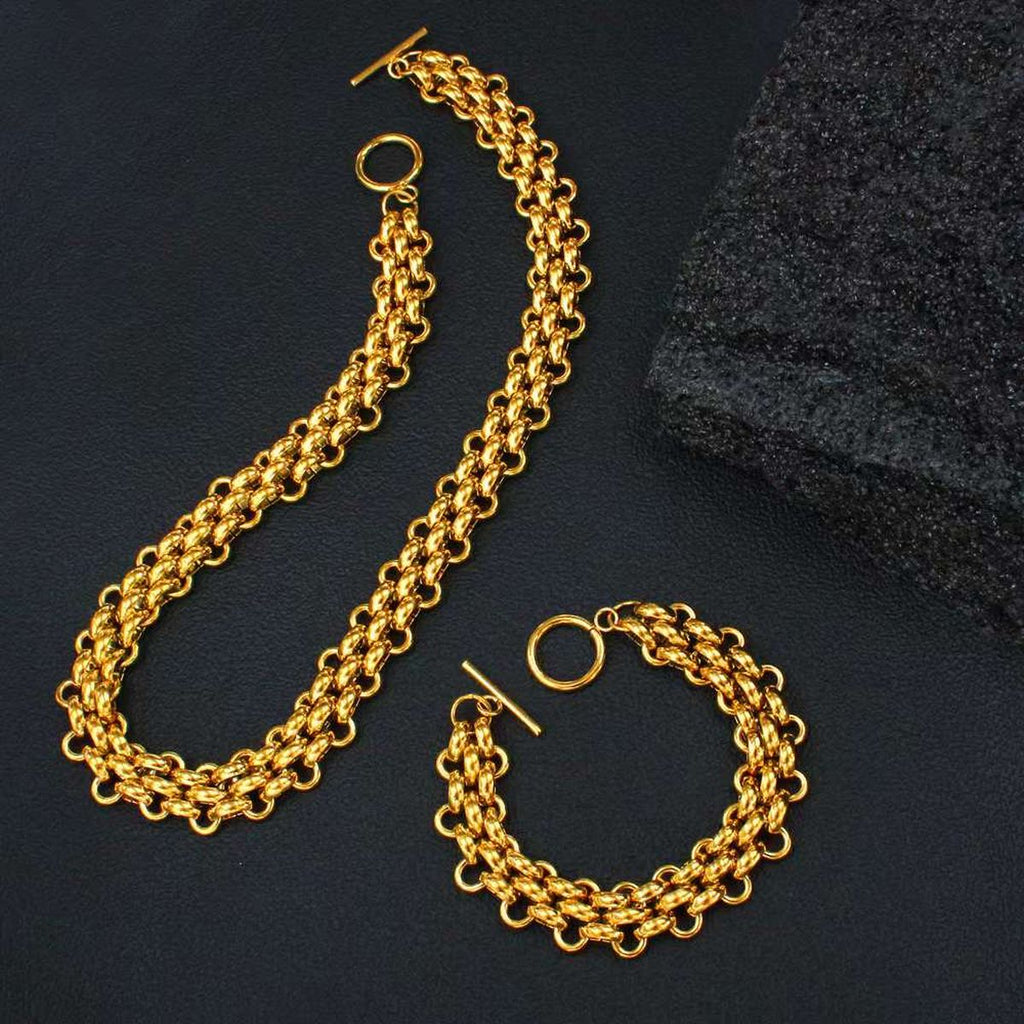 Trippal layer 18K Gold Stainless Steel Anti Tarnish Toggle Clasp Chain Bracelet For Women