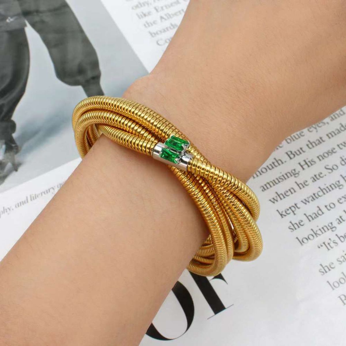 Layered Snake White 18K Gold Stainless Steel Anti Tarnish Layer Bracelet For Women