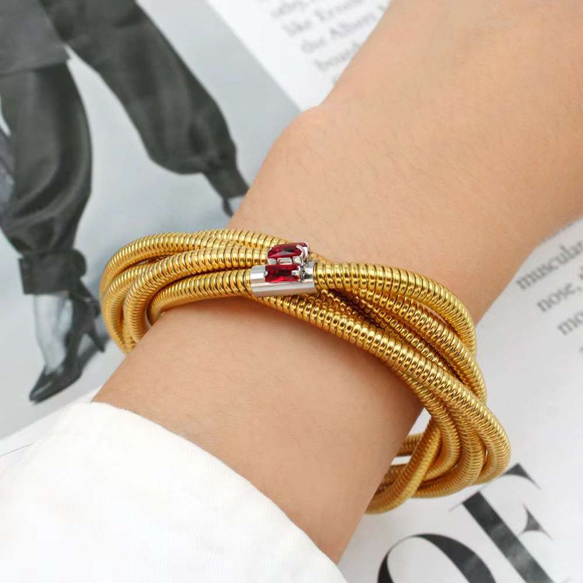Layered Snake White 18K Gold Stainless Steel Anti Tarnish Layer Bracelet For Women