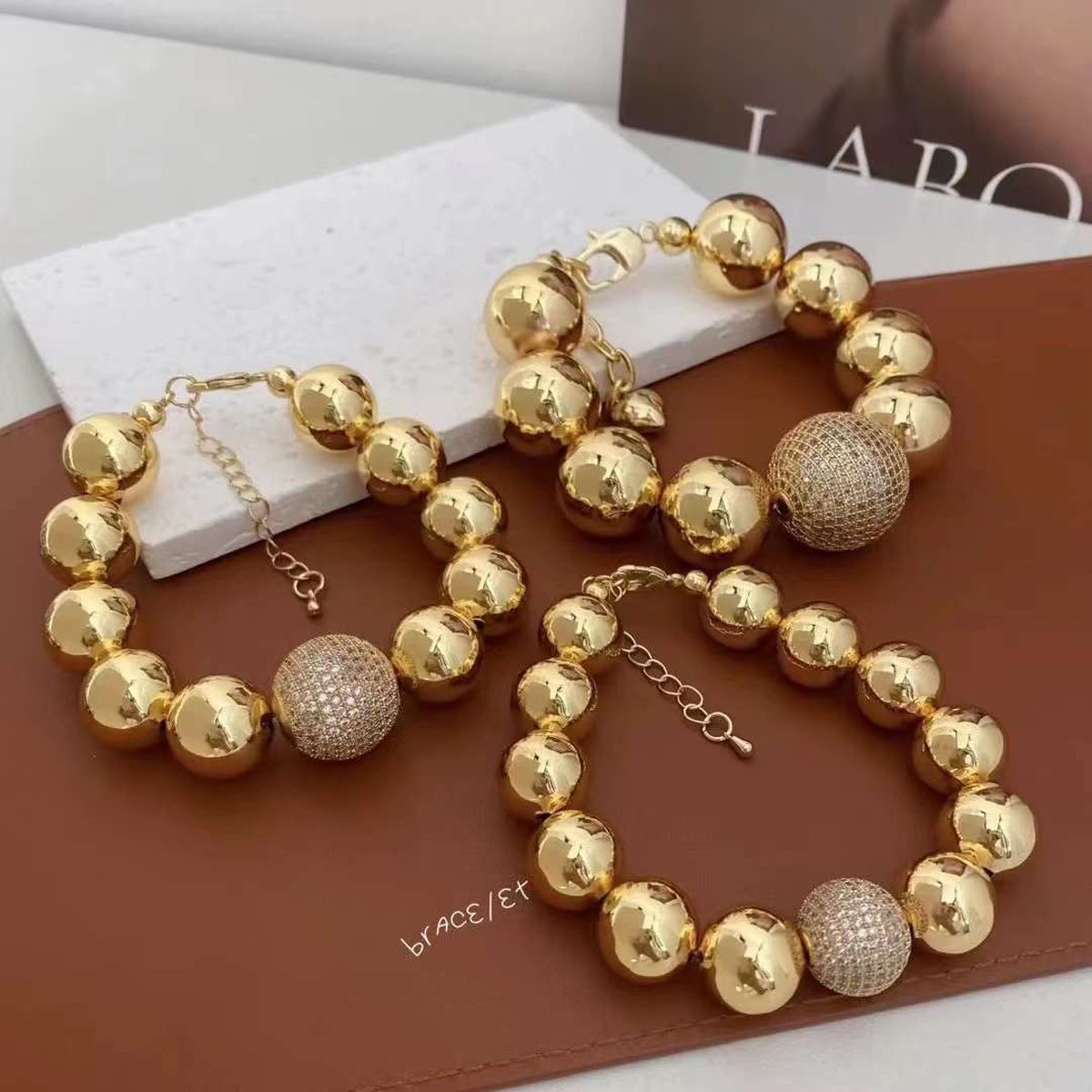 Glossy Ball Beads 18K Gold Anti Tarnish Cubic Zirconia Bracelet Bulk Main image