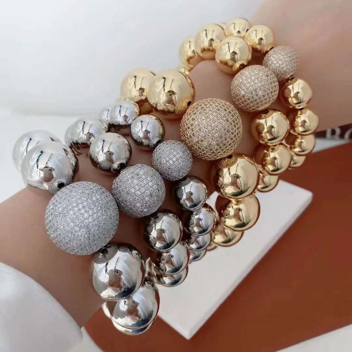Glossy Ball Beads 18K Gold Anti Tarnish Cubic Zirconia Bracelet Bulk Secondary image
