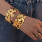 Flower 18K Gold Anti Tarnish Bracelet Cuff Kada For Women Bulk