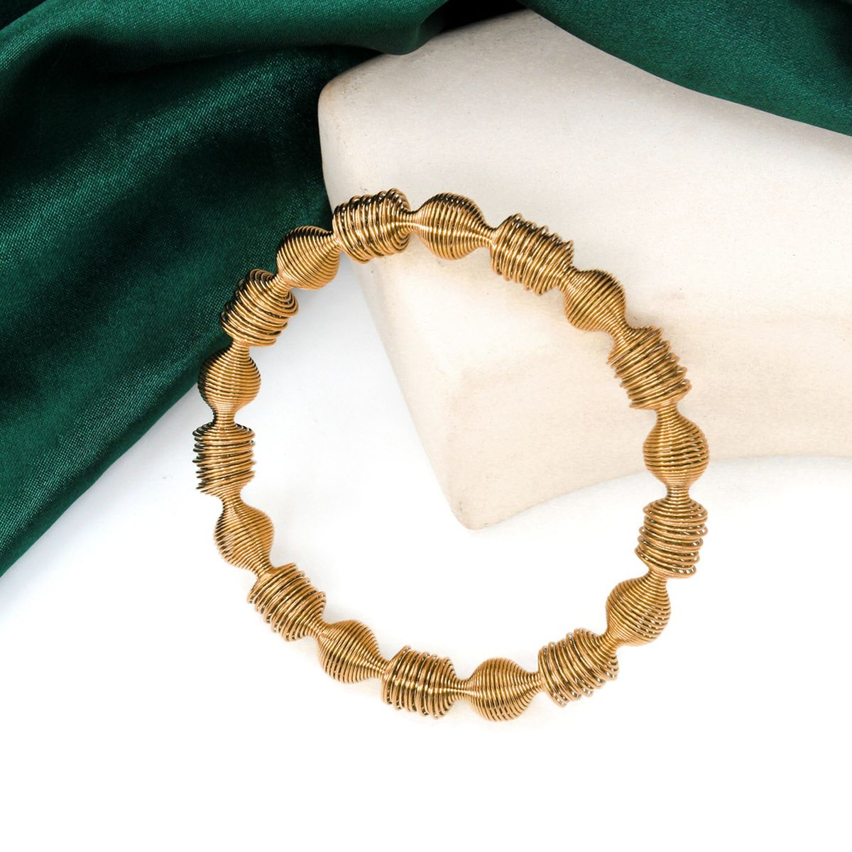 Wire Wave Beads 18K Gold Anti Tarnish Stainless Steel Bracelet Bulk