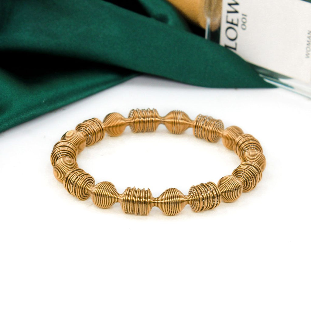 Wire Wave Beads 18K Gold Anti Tarnish Stainless Steel Bracelet Bulk