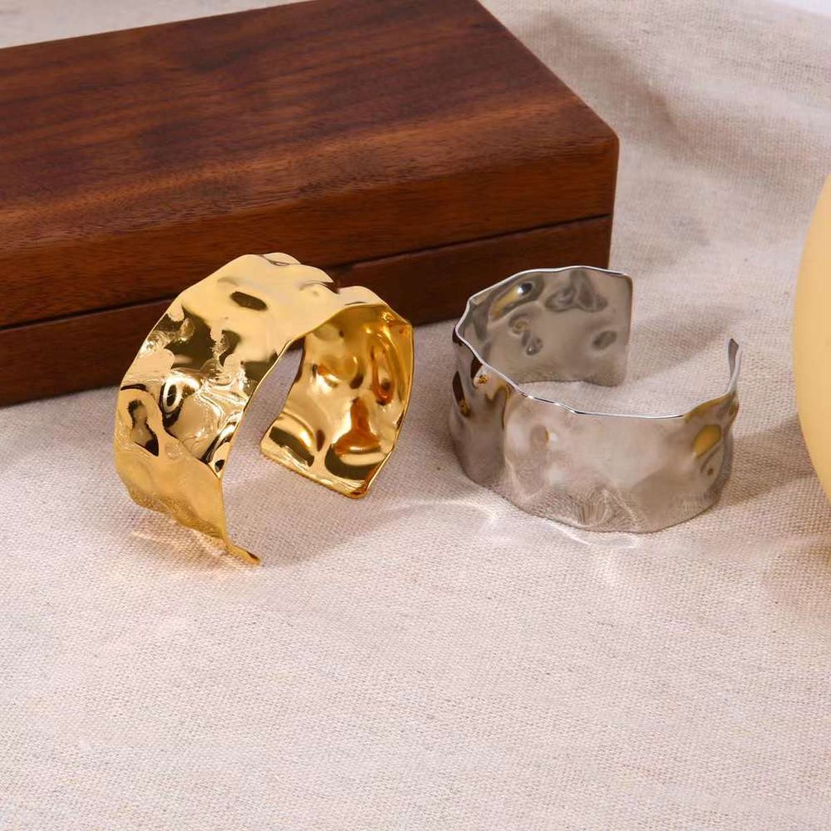 Beaten Glossy 18K Gold Anti Tarnish Cuff Kada For Women Bulk