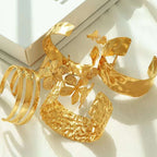 Beaten Glossy 18K Gold Anti Tarnish Cuff Kada For Women Bulk