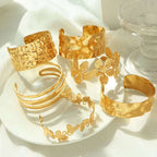 Beaten Glossy 18K Gold Anti Tarnish Cuff Kada For Women Bulk