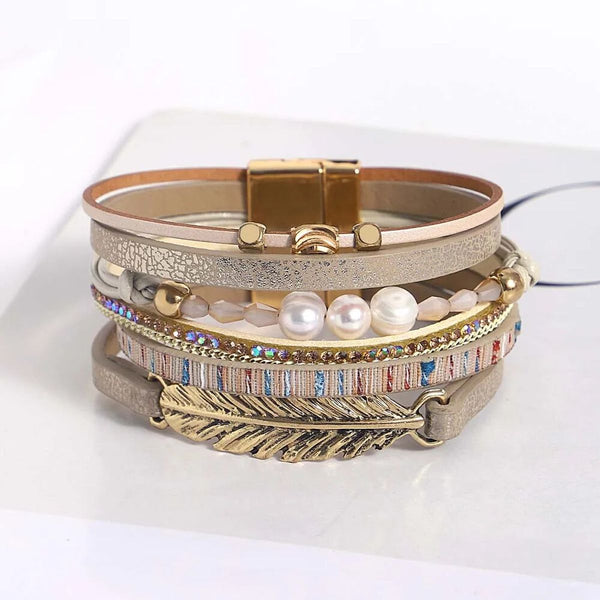 Leather Strand Pearl Gold Silver Anti Tarnish Leather Stand Bracelet For Women Secondary image